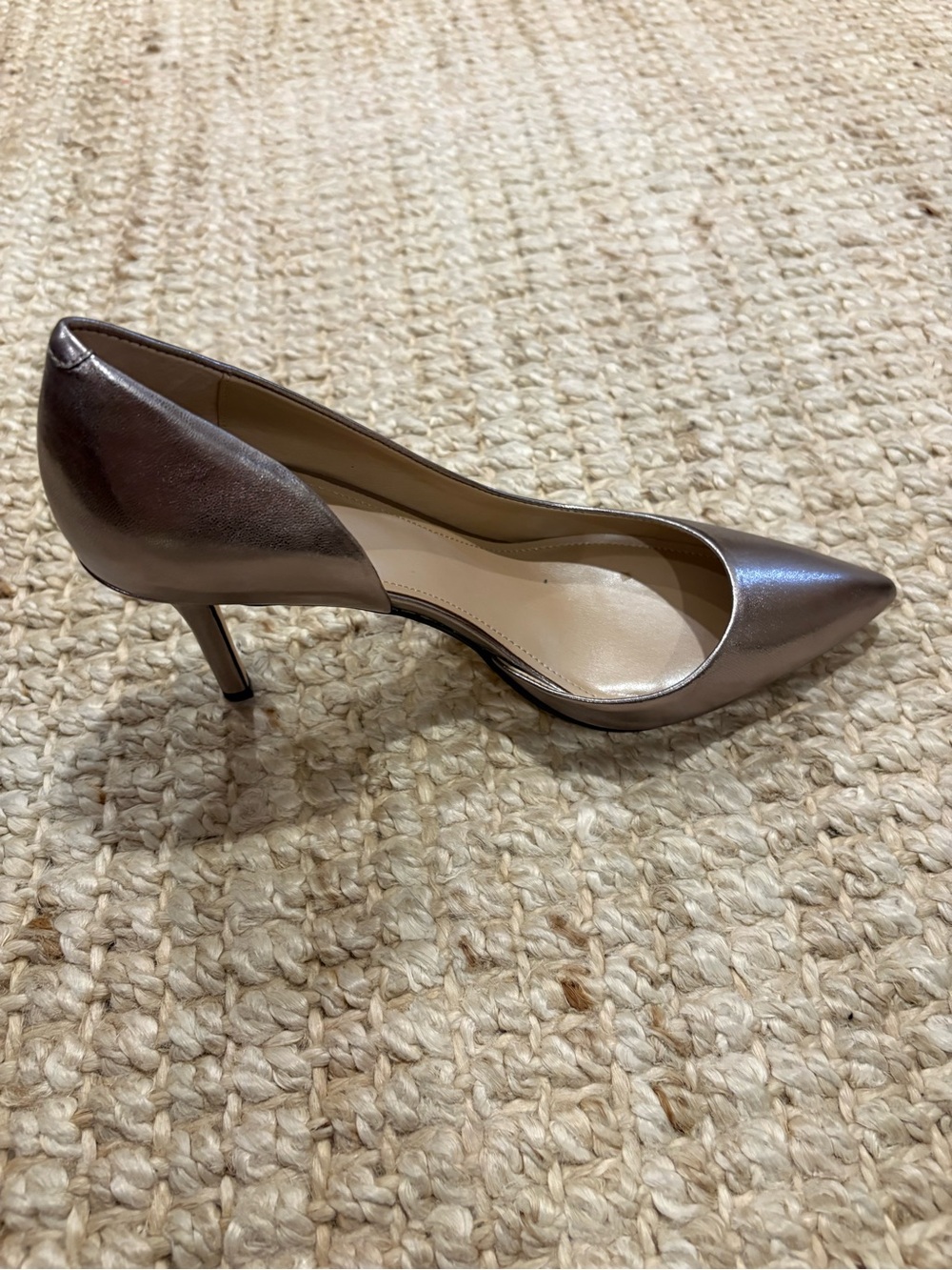 WHBM Metallic Champagne Pointed-Toe Mid Heel Pumps